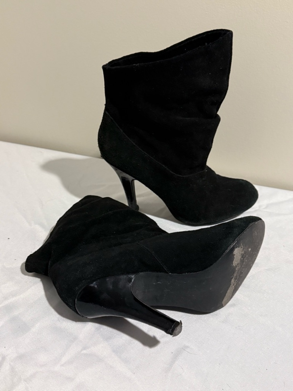 Steve Madden Black Suede Slouch Mid-Calf Heeled Boots